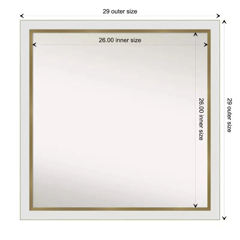 Specchio da parete quadrato stretto per bagno 29"x29" non smussato, bianco con accessori per il montaggio