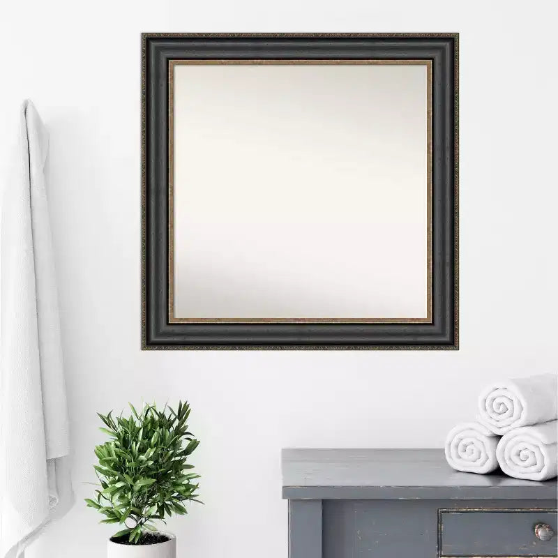 Specchio da bagno quadrato Thomas Bronze Nero non smussato 32"x32" con hardware di montaggio