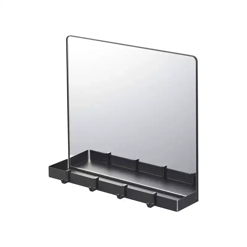 Specchio Magnetico con Ripiano Portaoggetti e Ganci Rimovibili per Porte Metalliche, Cornice in Acciaio