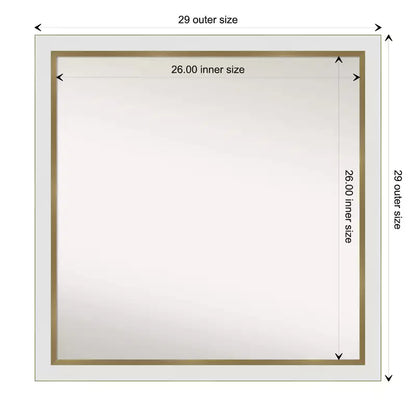 Specchio da parete quadrato stretto per bagno 29"x29" non smussato, bianco con accessori per il montaggio