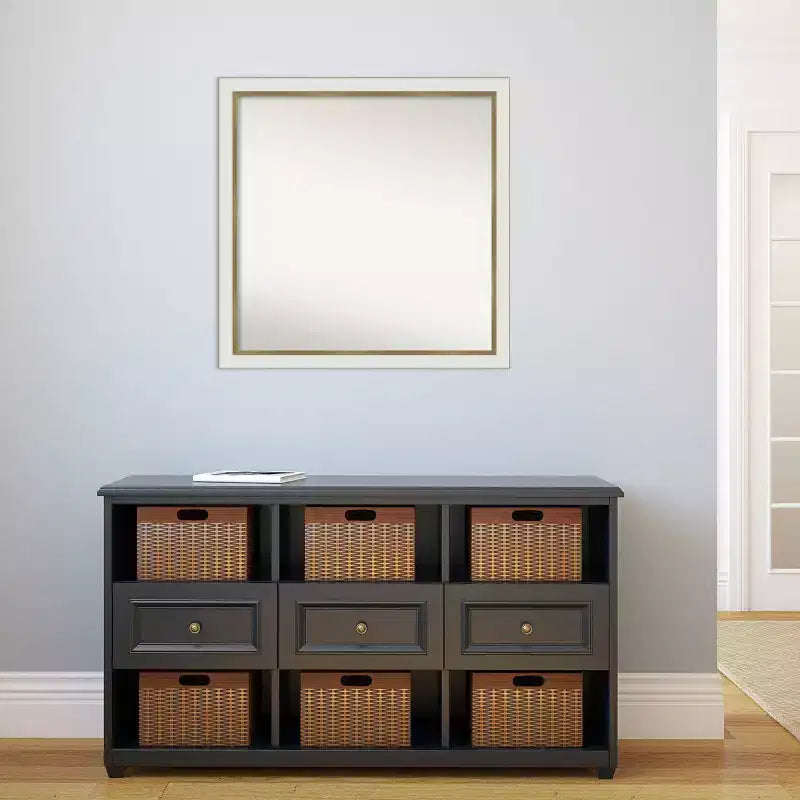 Specchio da parete quadrato stretto per bagno 29"x29" non smussato, bianco con accessori per il montaggio