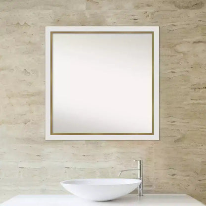 Specchio da parete quadrato stretto per bagno 29"x29" non smussato, bianco con accessori per il montaggio