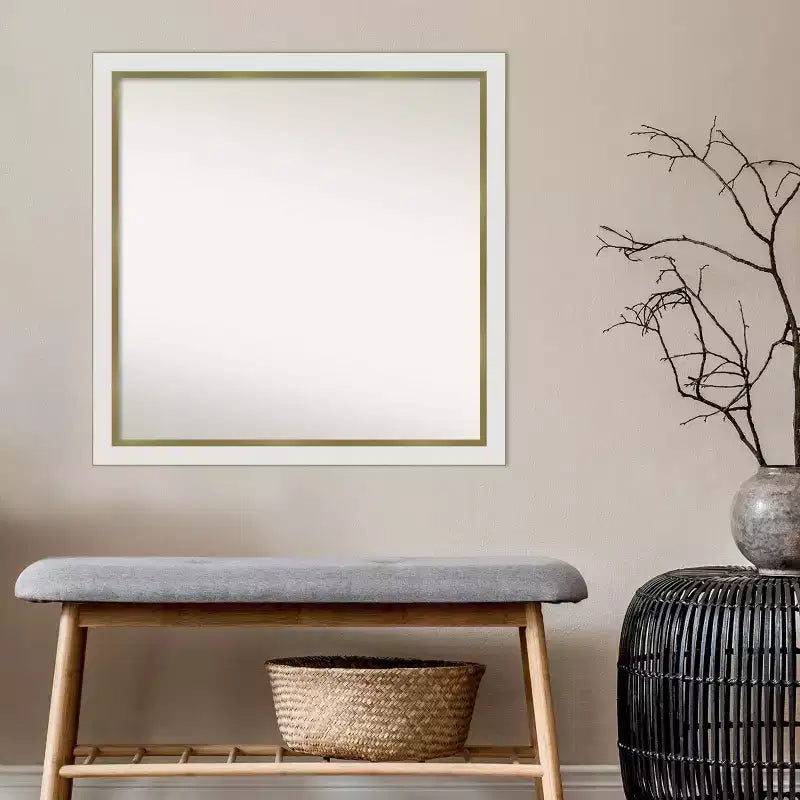 Specchio da parete quadrato stretto per bagno 29"x29" non smussato, bianco con accessori per il montaggio