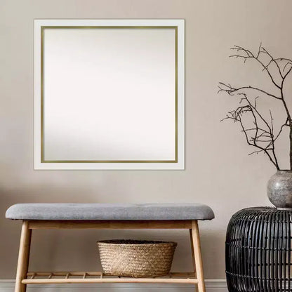 Specchio da parete quadrato stretto per bagno 29"x29" non smussato, bianco con accessori per il montaggio