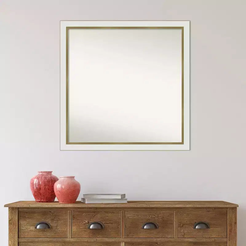 Specchio da parete quadrato stretto per bagno 29"x29" non smussato, bianco con accessori per il montaggio