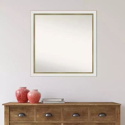 Specchio da parete quadrato stretto per bagno 29"x29" non smussato, bianco con accessori per il montaggio