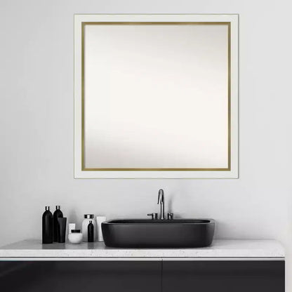 Specchio da parete quadrato stretto per bagno 29"x29" non smussato, bianco con accessori per il montaggio
