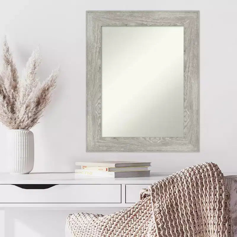 24"x30" Non-Beveled Dove Gray Wash Rectangular Vanity Wall Mirror with Mount Hardware