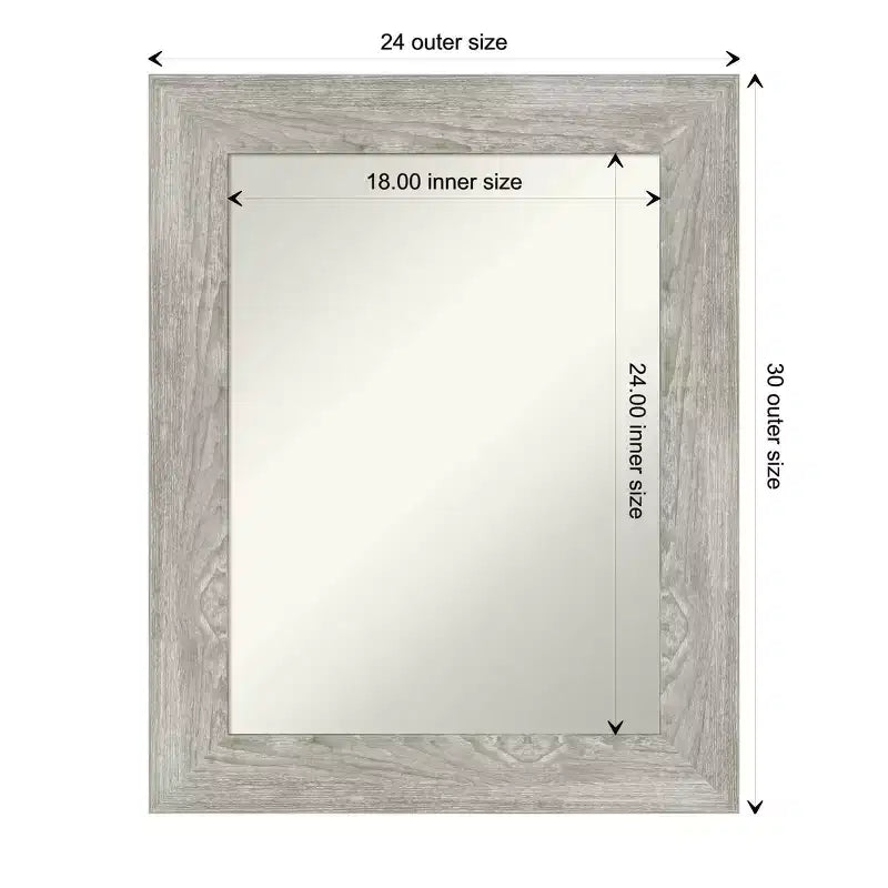 24"x30" Non-Beveled Dove Gray Wash Rectangular Vanity Wall Mirror with Mount Hardware