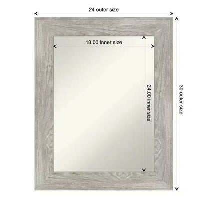 24"x30" Non-Beveled Dove Gray Wash Rectangular Vanity Wall Mirror with Mount Hardware