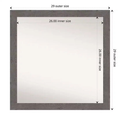 Specchio da Parete Quadrato 76x76 cm, non smussato, Stile Rustico, con Cornice Grigiastra, Stretto, per Bagno, da Appendere