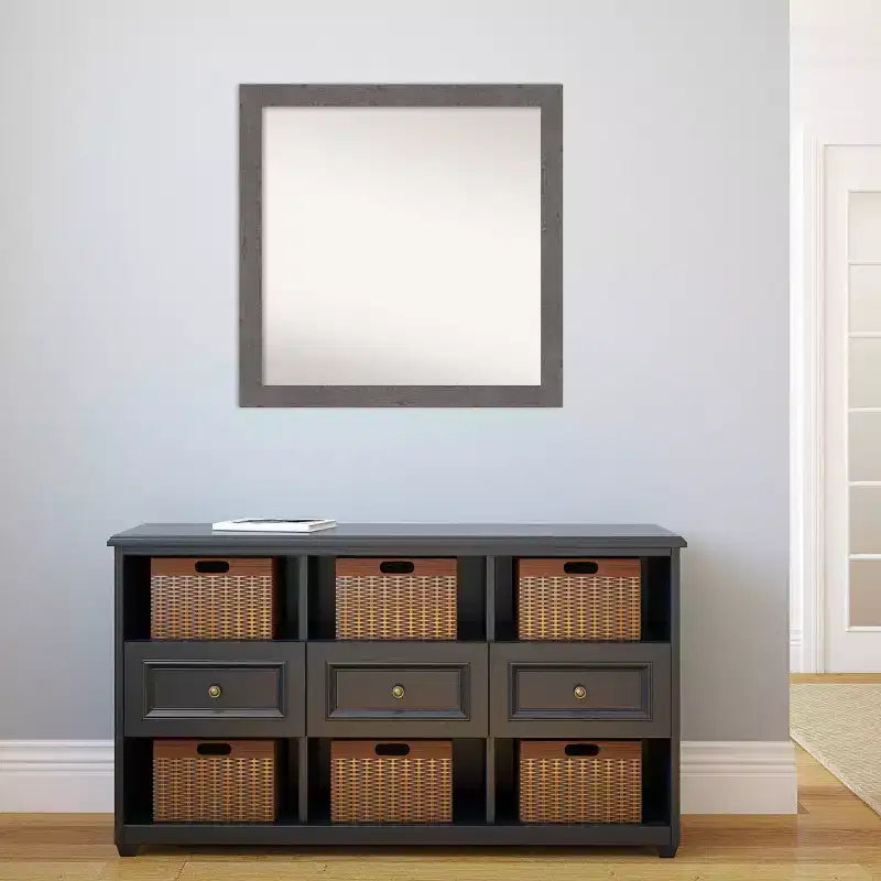 Specchio da Parete Quadrato 76x76 cm, non smussato, Stile Rustico, con Cornice Grigiastra, Stretto, per Bagno, da Appendere