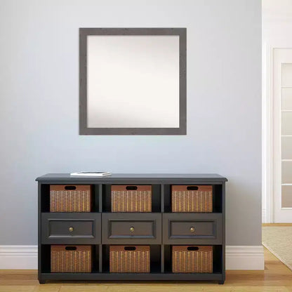 Specchio da Parete Quadrato 76x76 cm, non smussato, Stile Rustico, con Cornice Grigiastra, Stretto, per Bagno, da Appendere
