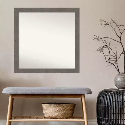 Specchio da Parete Quadrato 76x76 cm, non smussato, Stile Rustico, con Cornice Grigiastra, Stretto, per Bagno, da Appendere