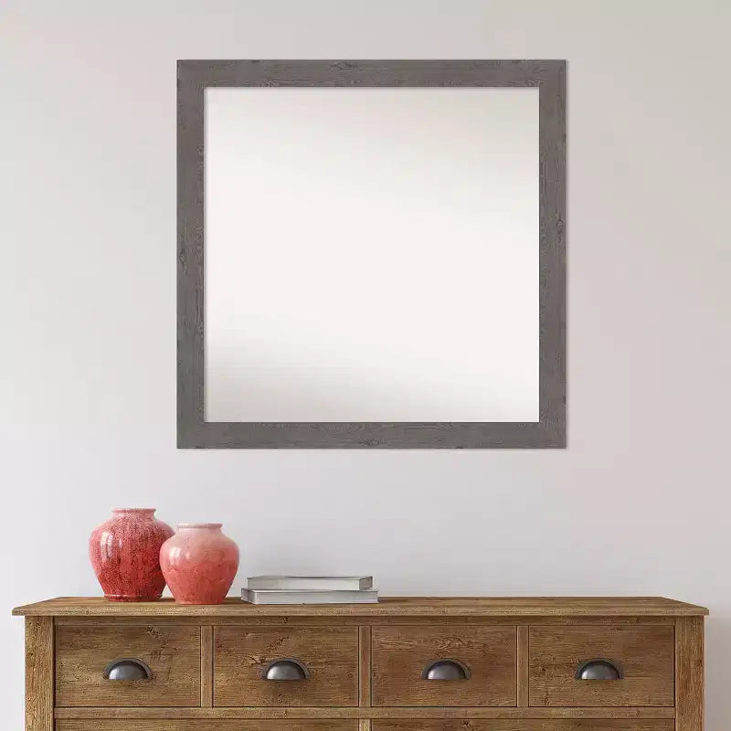 Specchio da Parete Quadrato 76x76 cm, non smussato, Stile Rustico, con Cornice Grigiastra, Stretto, per Bagno, da Appendere