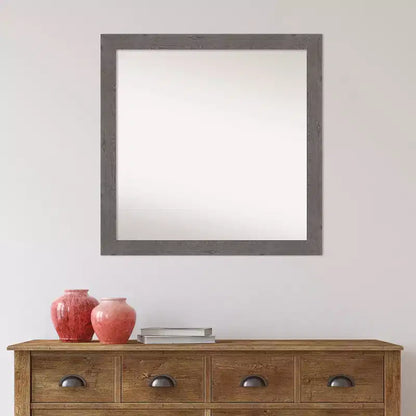Specchio da Parete Quadrato 76x76 cm, non smussato, Stile Rustico, con Cornice Grigiastra, Stretto, per Bagno, da Appendere