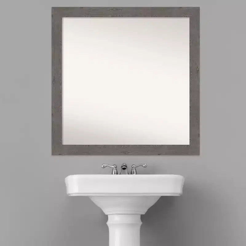 Specchio da Parete Quadrato 76x76 cm, non smussato, Stile Rustico, con Cornice Grigiastra, Stretto, per Bagno, da Appendere