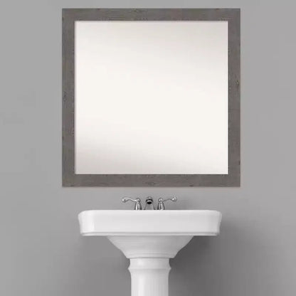 Specchio da Parete Quadrato 76x76 cm, non smussato, Stile Rustico, con Cornice Grigiastra, Stretto, per Bagno, da Appendere