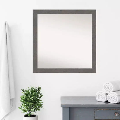 Specchio da Parete Quadrato 76x76 cm, non smussato, Stile Rustico, con Cornice Grigiastra, Stretto, per Bagno, da Appendere