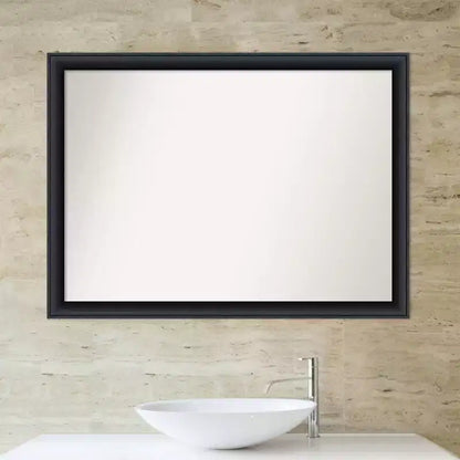Specchio da bagno a parete 42"x31" in legno non bisellato, nero, rettangolare moderno