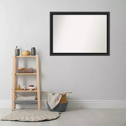 Specchio da bagno a parete 42"x31" in legno non bisellato, nero, rettangolare moderno