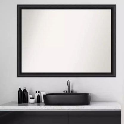 Specchio da bagno a parete 42"x31" in legno non bisellato, nero, rettangolare moderno