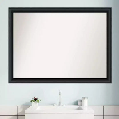 Specchio da bagno a parete 42"x31" in legno non bisellato, nero, rettangolare moderno