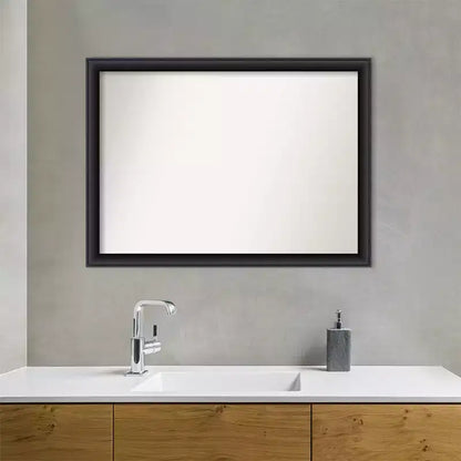 Specchio da bagno a parete 42"x31" in legno non bisellato, nero, rettangolare moderno