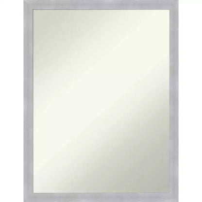 20" x 26" Non-Beveled Grace Brushed Nickel Narrow Wall Mirror - Amanti Art: Modern Rectangular Polystyrene Frame, Includes Mounting Hardware