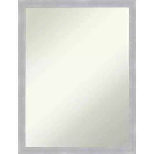 20" x 26" Non-Beveled Grace Brushed Nickel Narrow Wall Mirror - Amanti Art: Modern Rectangular Polystyrene Frame, Includes Mounting Hardware