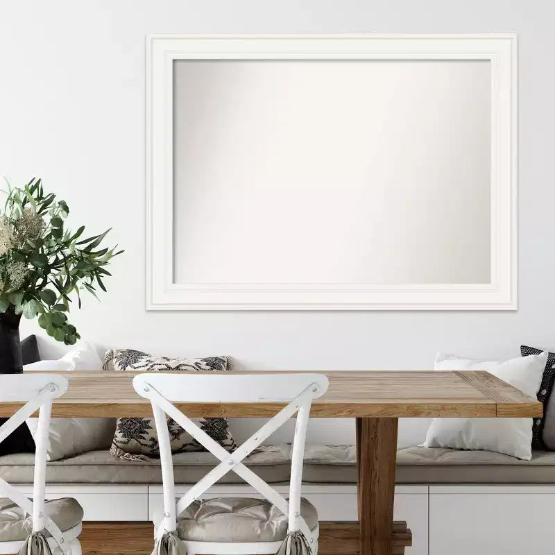 Specchio da parete rettangolare bianco non smussato da 44"x33" Ridge, moderno con accessori per il montaggio