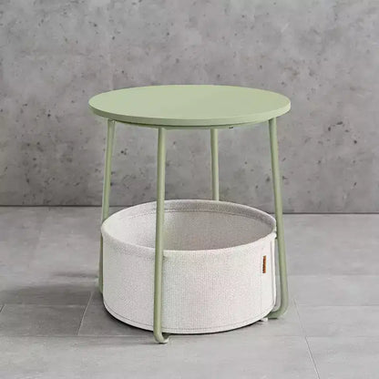 Tavolino Piccolo con Contenitore, Tavolini Rotondi da Salotto, Tavolini da Affiancare per Piccoli Spazi, Camera da Letto, Verde Alloro e Bianco Crema