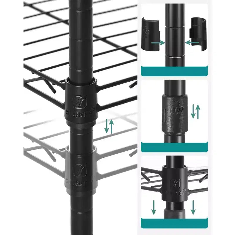 Scaffale da Bagno a 5 Ripiani con Rivestimenti in PP, Ganci Rimovibili e Design Estensibile
