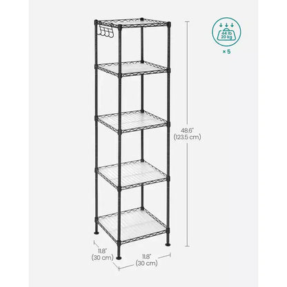 Scaffale da Bagno a 5 Ripiani con Rivestimenti in PP, Ganci Rimovibili e Design Estensibile