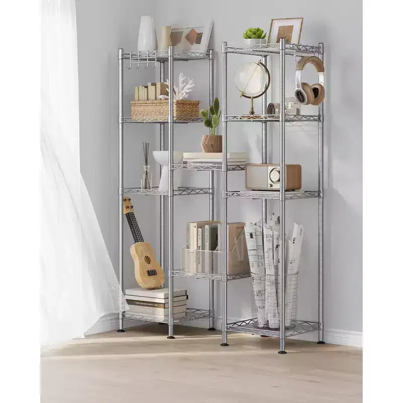 Scaffale da Bagno a 5 Ripiani con Rivestimenti in PP, Ganci Rimovibili e Design Estensibile