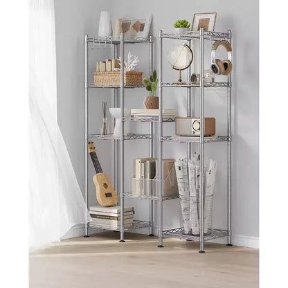 Scaffale da Bagno a 5 Ripiani con Rivestimenti in PP, Ganci Rimovibili e Design Estensibile