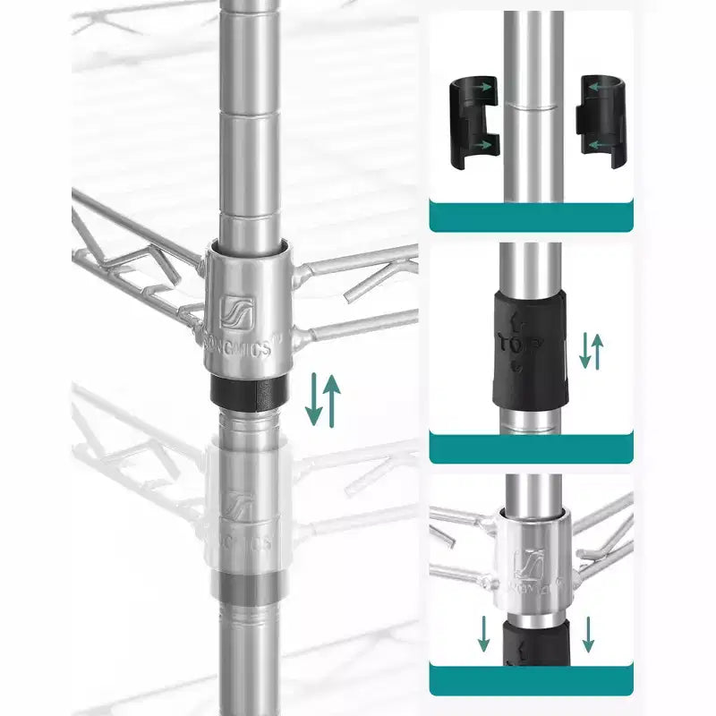 Scaffale da Bagno a 5 Ripiani con Rivestimenti in PP, Ganci Rimovibili e Design Estensibile