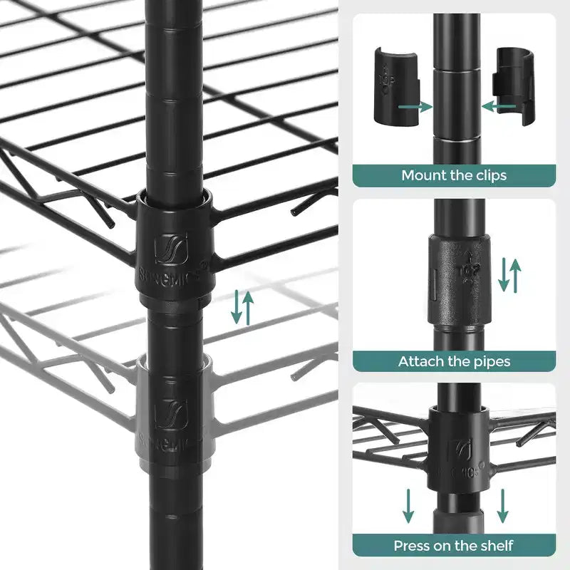 Scaffale da Bagno a 5 Ripiani con Rivestimenti in PP, Ganci Rimovibili e Design Estensibile
