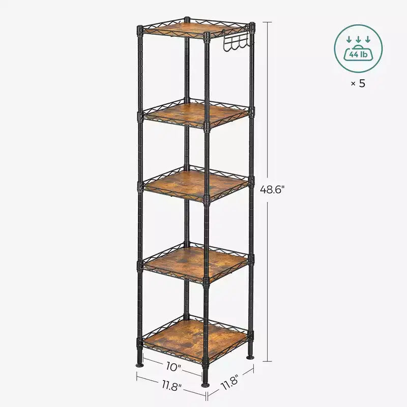 Scaffale da Bagno a 5 Ripiani con Rivestimenti in PP, Ganci Rimovibili e Design Estensibile