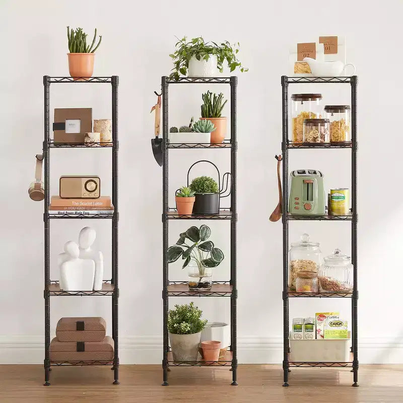 Scaffale da Bagno a 5 Ripiani con Rivestimenti in PP, Ganci Rimovibili e Design Estensibile