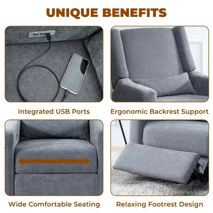 Poltrona reclinabile di lusso con movimento elettrico, ricarica USB, girevole e supporto lombare per il comfort della cameretta