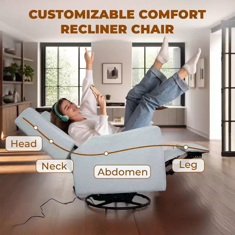 Poltrona reclinabile di lusso con movimento elettrico, ricarica USB, girevole e supporto lombare per il comfort della cameretta