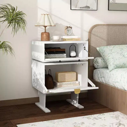 Comodino Girevole a 360° con Cassetto e Vetrina Trasparente