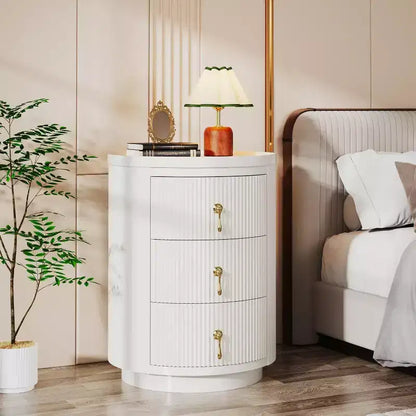 Comodino a 3 cassetti non assemblato con maniglie dorate, bianco, adatto per camera da letto e soggiorno