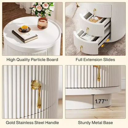 Comodino a 3 cassetti non assemblato con maniglie dorate, bianco, adatto per camera da letto e soggiorno