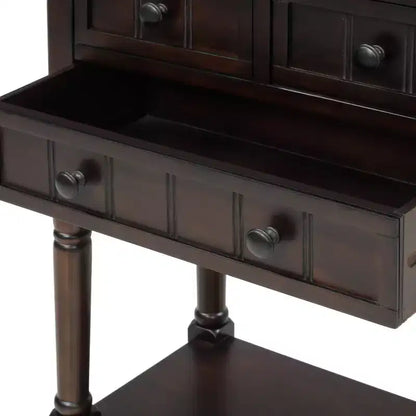 Tavolino Consolle Stretto Classico con 3 Cassetti Contenitori e Ripiano Inferiore, Legno di Pino, 23.7"L