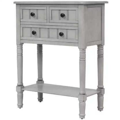 Tavolino Consolle Stretto Classico con 3 Cassetti Contenitori e Ripiano Inferiore, Legno di Pino, 23.7"L