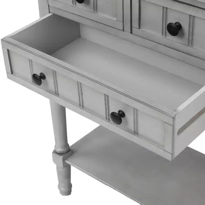 Tavolino Consolle Stretto Classico con 3 Cassetti Contenitori e Ripiano Inferiore, Legno di Pino, 23.7"L