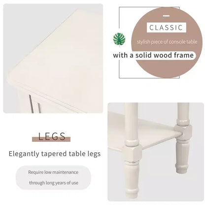 Tavolino Consolle Stretto Classico con 3 Cassetti Contenitori e Ripiano Inferiore, Legno di Pino, 23.7"L