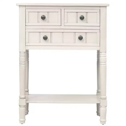 Tavolino Consolle Stretto Classico con 3 Cassetti Contenitori e Ripiano Inferiore, Legno di Pino, 23.7"L